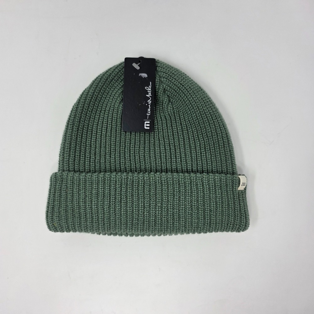 Travis Mathew Coastal Beanie Dusty Olive Sage Green Ribbed Knit Winter Golf Hat